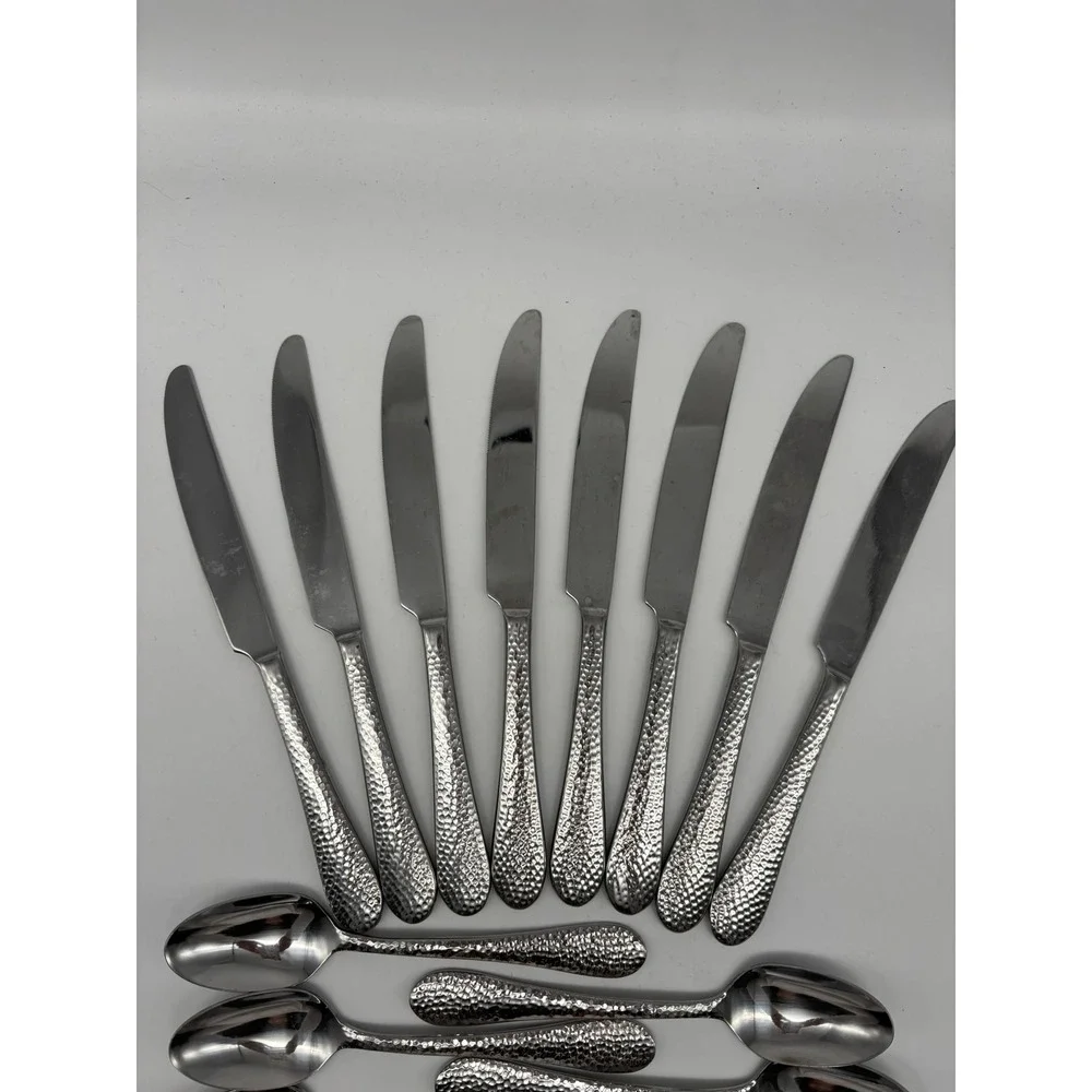 Oneida Tibet Flatware 15pc Silver Hammered Texture Stainless Steel Knives Spoon
